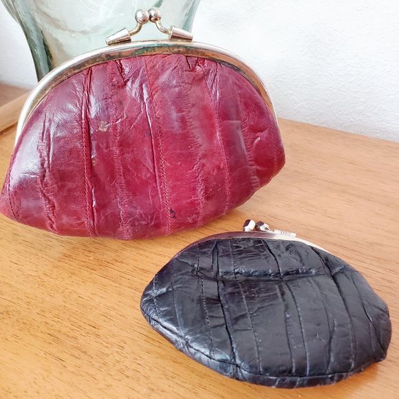 VTG EEL Skin Small Change Purses Red Black Wallets Bundle Retro Accessories - Picture 5 of 8